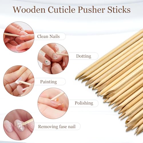 GOLD HONEY 500PCS Orangewood Cuticle Pusher Sticks, 4.5-Inch Manicure Tool