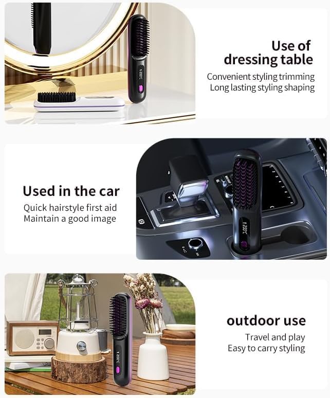 Go Brush Pro Cordless Straightening Brush for Short Hair - Fast Heat, 3 Temp Settings, Ionic & Ceramic Care | USB-C Rechargeable (Purple)