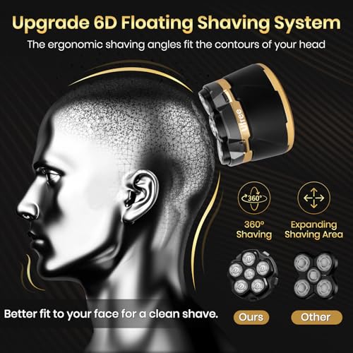 Ufree Head Shavers for Bald Men - Waterproof Bald Head Shaver with Travel Pouch, Detachable Rotary Blade for Clean Shave, Electric Razor with LED Display, Wet/Dry