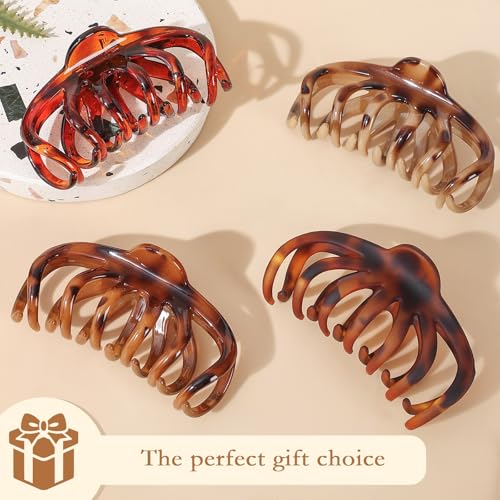 Large Tortoise Shell Claw Clips for Thick Hair - 4 Pack, Non-Slip Hair Accessories