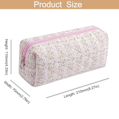 Two Pack Floral Cotton Makeup Bags for Women - Pink & Blue Travel Cosmetic Organizer