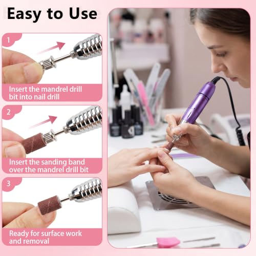 200 Pcs Nail Drill Bits Sanding Bands Set - Coarse to Fine Grits