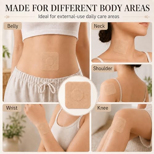 Autdor 50Pcs Castor Oil Patches, Disposable Castor Oil Pack Wrap with Organic Cotton Pad Self-Adhesive Belly Button Patch Cover Anti-Leakage No Wash Breathable Portable Pads for Stomach & Daily Use