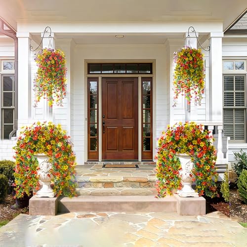 CCILAND 2 PCS UV Resistant Artificial Hanging Flowers - Orange & Yellow