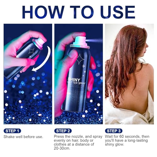 HANYWIL Body Glitter, Glitter Spray for Hair and Body, Spray, Hairspray Clothes, Long-Lasting Shimmer Suitable Stage, Festival Rave Makeup Prom 2.11 Fl Oz