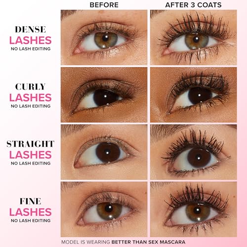 Too Faced Better Than Sex Volumizing and Lengthening Mascara | Vegan Formula, Dramatic Volume and Length | Cruelty-Free Eye Makeup + Hourglass Brush for False Lash Effect