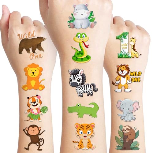 60 PCS Jungle Animal Temporary Tattoos for Kids' Parties