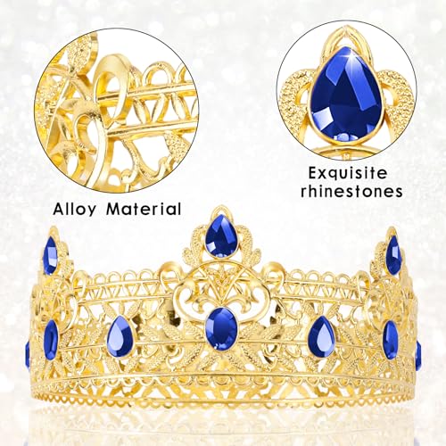 Gold-Blue Birthday King Crown Headband Accessories Set