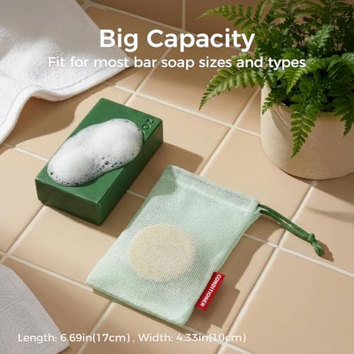ZOMCHI Mint 3-Pack Soap Saver Bags for Shower & Body Bars, Exfoliating Mesh Pouches