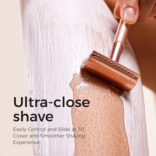 ZOMCHI Double Edge Safety Razor - Rose Gold Metal Shaver with 5 Blades