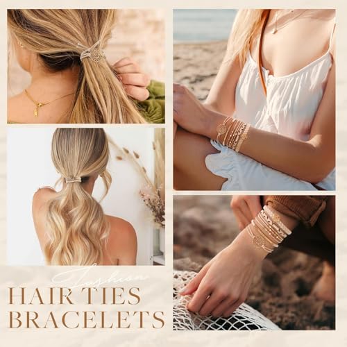 Boho Hair Tie Bracelets - 10 No Damage Ponytail Holders, 5 Styles