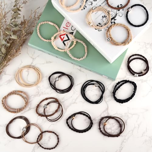 Bouiexye 72 Pack Boho Hair Ties & Bracelets for Women – No Damage, Multi-Color, Heart Design