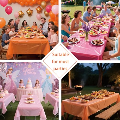 Disposable Tablecloths - 4 Pack Pink & Orange, 54 x 108 Inch for Parties