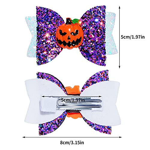 8Pcs Halloween Hair Accessories Set - Glitter Bows & Clips