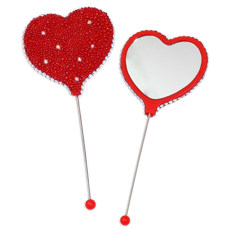 Beadable Heart Handheld Mirrors - 10 Colors with Pearl (10 Pack)