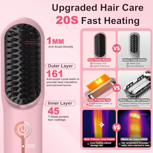 ZDXBO Cordless Hair Straightener Brush, Rechargeable Ionic Styling Comb