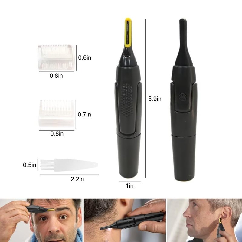 USonline911 Electric Nose Hair Trimmer Men Women Neck Eyebrow Trimmer Shaver Man Clean Trimer Razor Remover 2 x Brush Heads & 1 x Hair Brush 5.91x0.98in Gray Non-Slip G rip