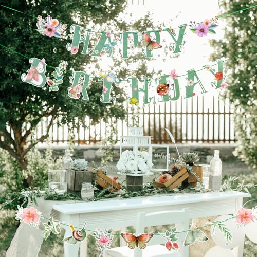 Sage Green Butterfly Happy Birthday Banner - Pre-Strung Party Decor