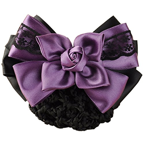 LiveZone Pack of 3 Women Hair Bun Cover Nets with Bowknot Decor - Black, Blue, Purple