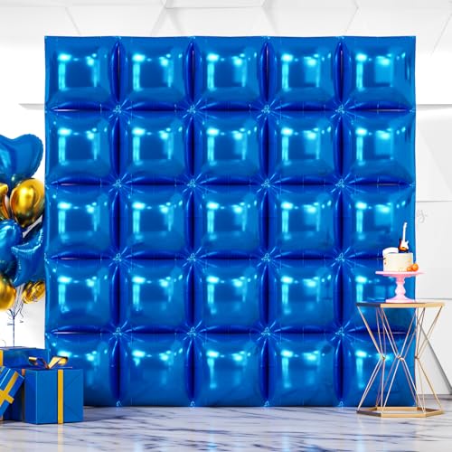 NISOCY 25PCS Blue Square Foil Balloons Wall Backdrop Kit