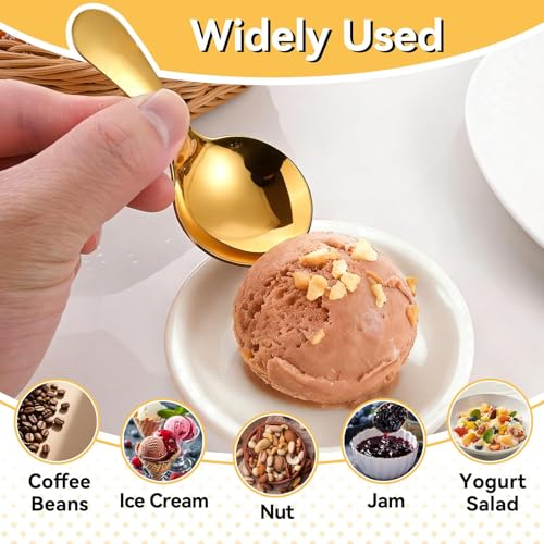 Gold Mini Ice Cream Scoops - 5PCS Stainless Steel Dessert Spoons