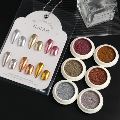 6PCS Holographic Chrome Nail Powder Set - Metallic Mirror Effect