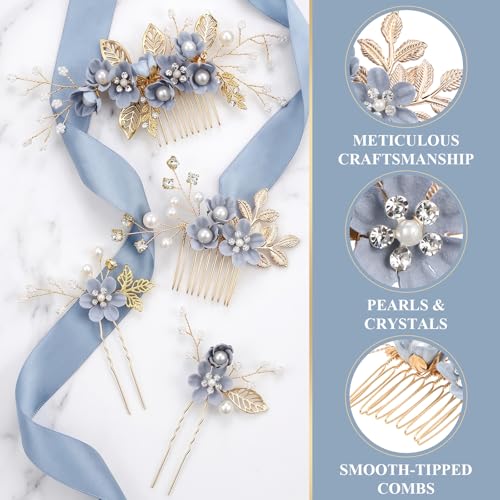 NUOBESTY Bridal Hair Comb and Pins Set - Floral Rhinestone Hair Accessories