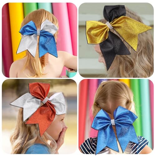 Hipcheer Glitter Blue Silver Cheer Bow - 8 Inch Jumbo Ponytail Hair Accessories for Girls & Cheerleaders