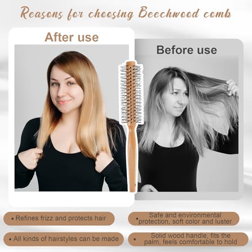 Bamboo Round Hair Brush for Blow Drying - Gentle Nylon Bristles