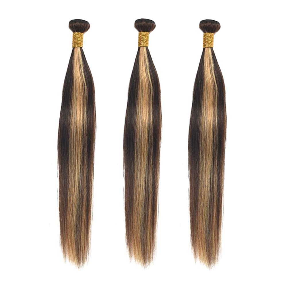 26 28 30 Inch P4/27 Highlight Blonde Bundles Human Hair Straight 3 Bundles Brazilian Remy Hair 50 Grams/Bundle 10A Grade Unprocessed Virgin Hairs Blonde Straight Bundle Weaves Extensions