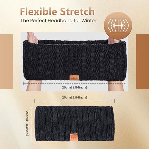 MUTKIS Winter Headbands for Women 3 Pack Black Beige Army Warm Wool Knit Ear Warmers
