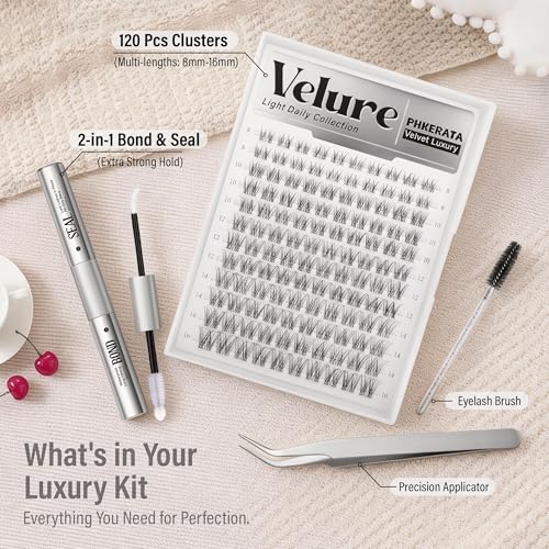 PHKERATA Velure Lash Clusters Kit - 8-18mm Wispy Extensions