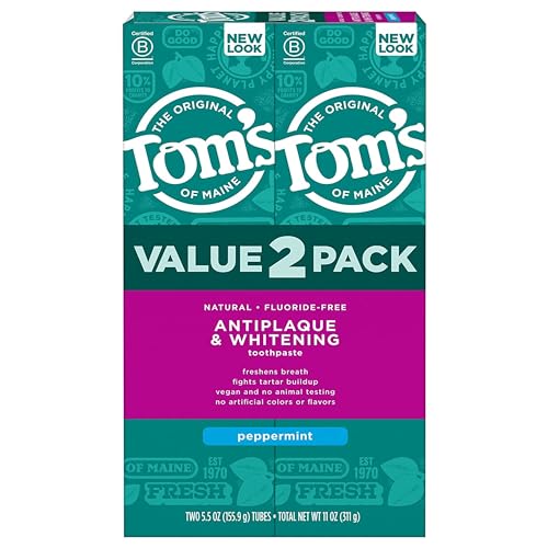 Tom's of Maine Antiplaque Whitening Toothpaste, Peppermint, 2-Pack