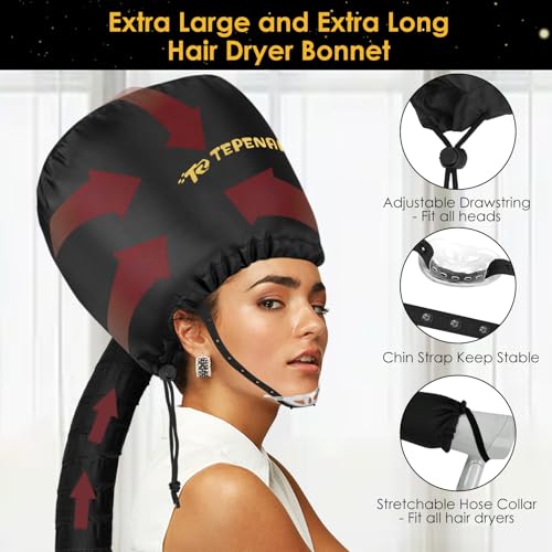 TEPENAR Large Black Adjustable Bonnet Hair Dryer Attachment for Fast, Even Drying