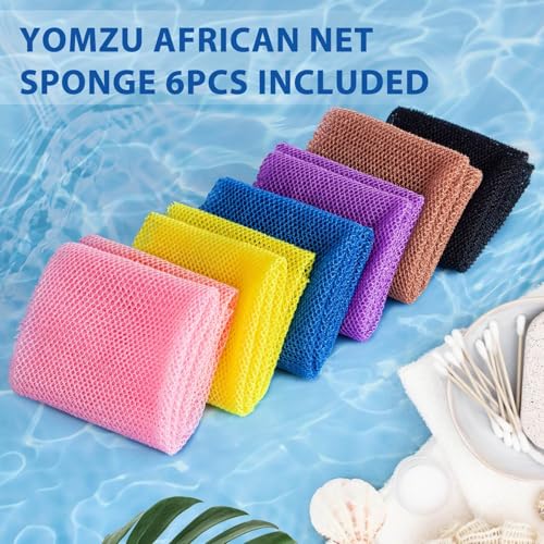 African Net Exfoliating Bath Sponge Set - 6 Nylon Long Body Scrubbers