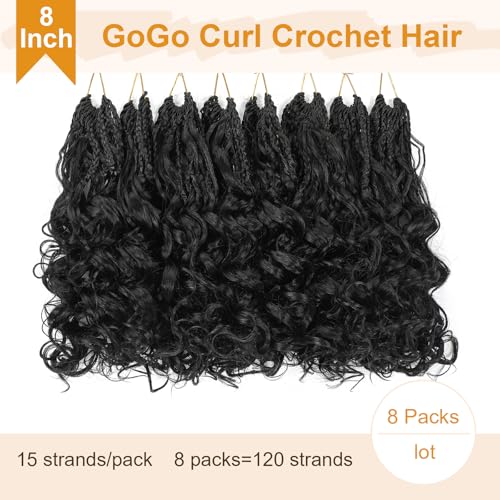 Prelooped GoGo Curl Crochet Hair for Black Women 8 Pack, 8 Inch #1B
