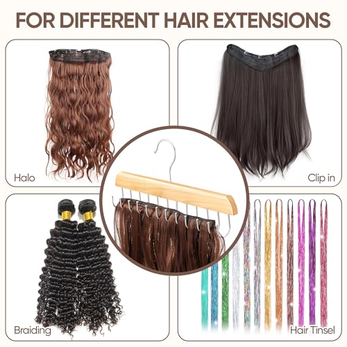 Wood Hair Extension Holder Hanger 2 Pack - Tangle-Free Storage Organizer