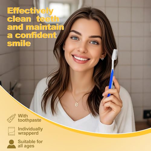 50 Individually Wrapped Disposable Toothbrushes with Mini Toothpaste - 5 Colors
