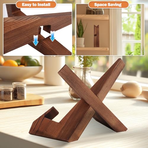 Adjustable Wooden Cookbook Stand - Carbonized Pine Recipe Holder