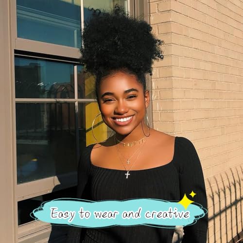Doxken Afro Puff Drawstring Ponytail Extension 8 Inch #1B Natural Black Curly Hairpiece