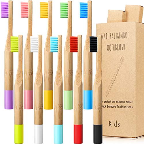 Boao 10 Pack Kids Bamboo Toothbrushes - Soft Bristle, BPA-Free