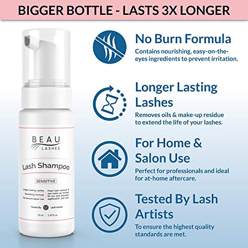 Beau Lashes Eyelash Extension Foam Cleanser & Brush 150ml - Oil-Free Sensitive