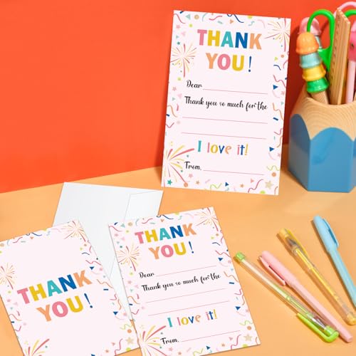 Colorful Kids Thank You Cards with Envelopes - 20 Pack