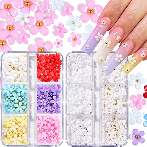 Pink & White 3D Flower Nail Charms Set - Acrylic Nail Art Decorations, 2 Boxes