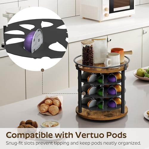 360° Rotating Coffee Pod Holder for K Cup & Nespresso Pods - Rustic Brown