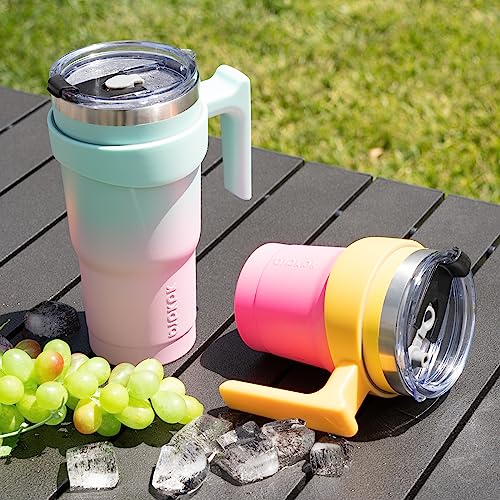 BJPKPK 30 oz Insulated Tumbler with Handle & Straw - Pink Yellow Rose