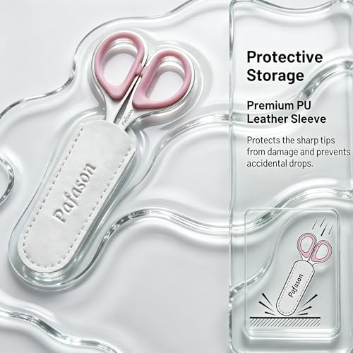 Pafason Travel Nail Scissors Set Pink & Green - Curved & Straight Blade Manicure Pedicure Tools