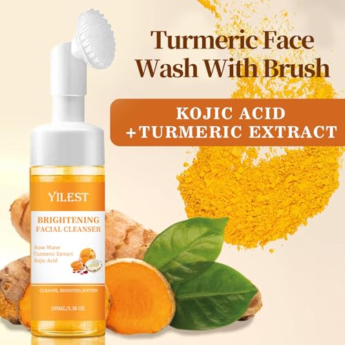 Turmeric Face Wash with Brush - Deep Cleansing & Exfoliating Facial Cleanser for All Skin Types, 2pcs 100ML
