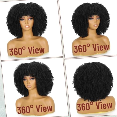 Black Curly Afro Wig with Bangs for Black Women - Kinky Curly Style