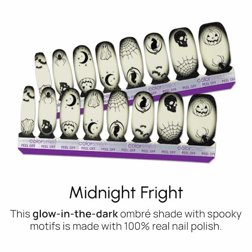 Midnight Fright Nail Polish Strips - Glow Black Design, 16 Pack